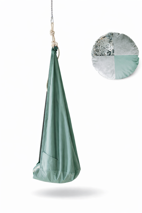 Kokon huśtawka szałwia z cekinami