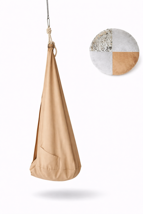 Huśtawka Kokon  sensoryczny beżowy boho  z poduszką